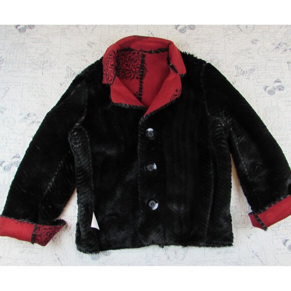 ROBERT KITCHEN Red Faux Suede Black Fur Reversible Jacket Boho Lagenlook XL - Picture 8 of 9
